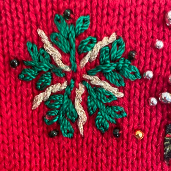 Christmas sweater button cardigan beaded sequins embroidered trees - Picture 6 of 12